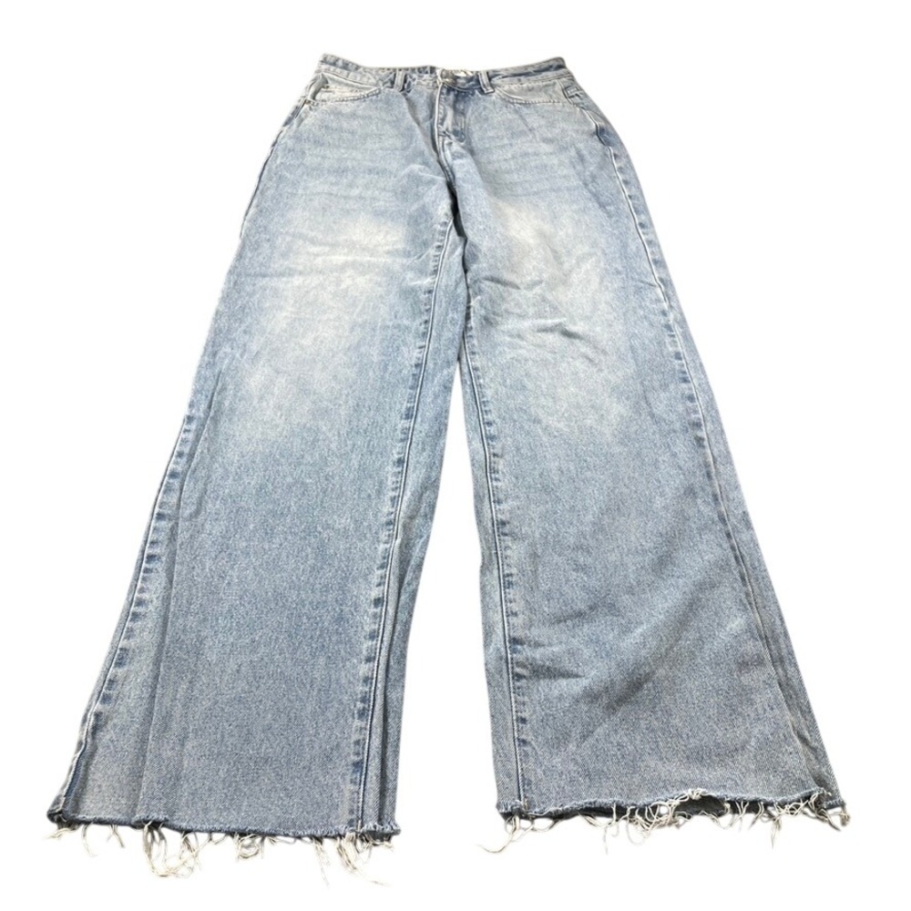 Princess Polly Light Wash Wide Leg Jeans Raw Hem High Rise Womens Size 6 US